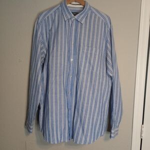 Ermenegildo Zegna Zegna Sport Linen Blend Striped Button Down Shirt